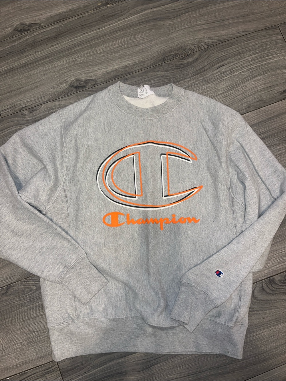 Champion Gray Crewneck Sweatshirt with Orange Logo
